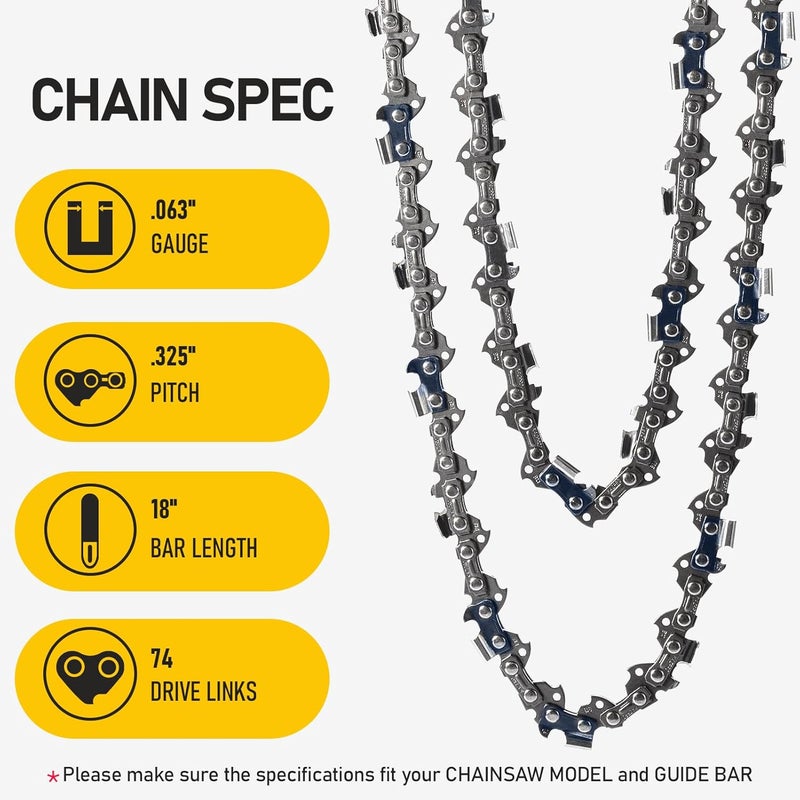 KAZPRO 18 Inch Chainsaw Chain 74 Drive Links .325" Pitch, .063" Gauge, Low kickback, Lubrication System Chainsaw Blade fits Craftsman, Echo, Homelite, Poulan, Ryobi, Wrox, etc, KP-L74 (3 Pack) - Image 2